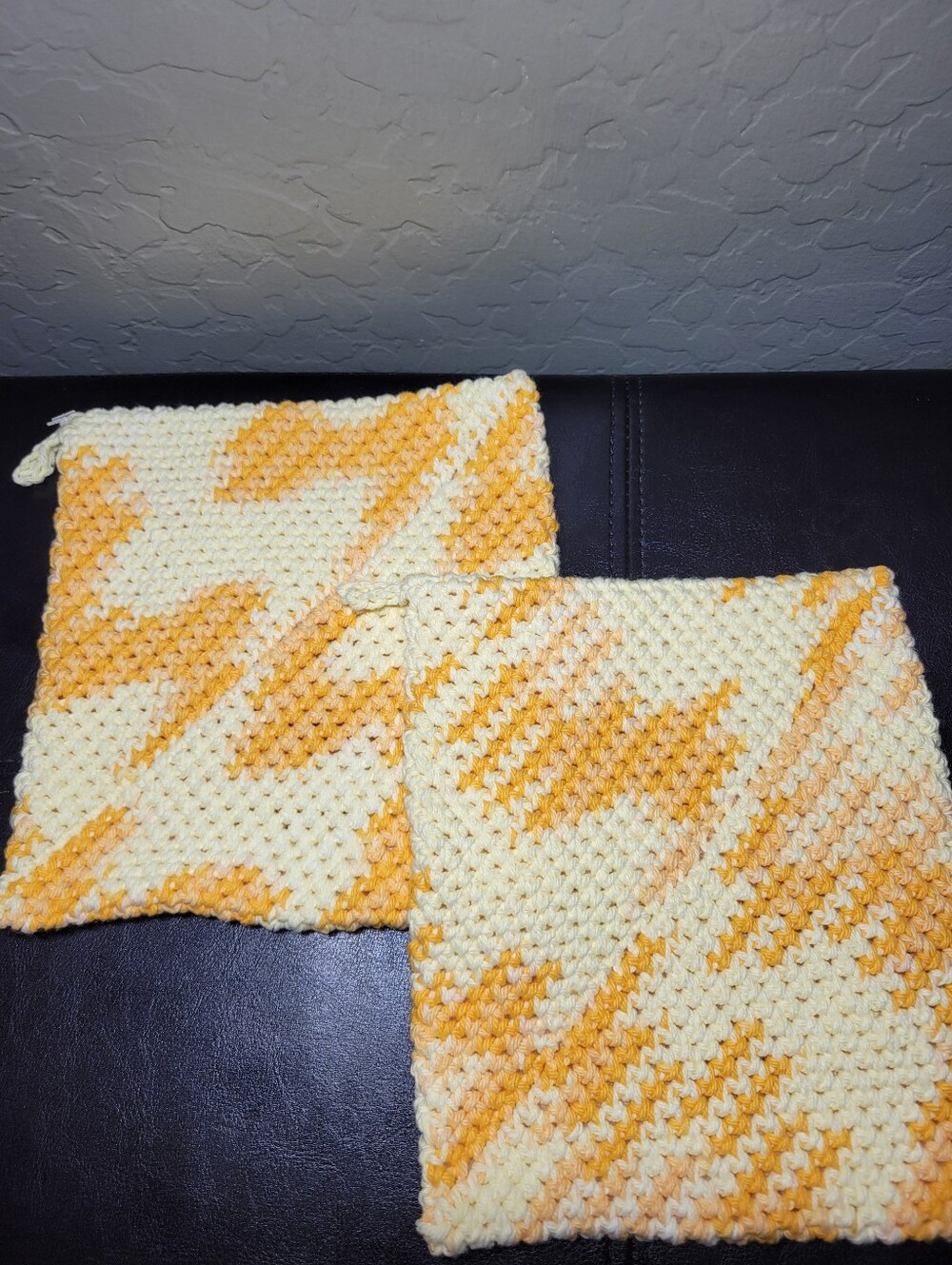 Handmade Double-Thick Crochet Potholder – Sunrise Orange & Cream